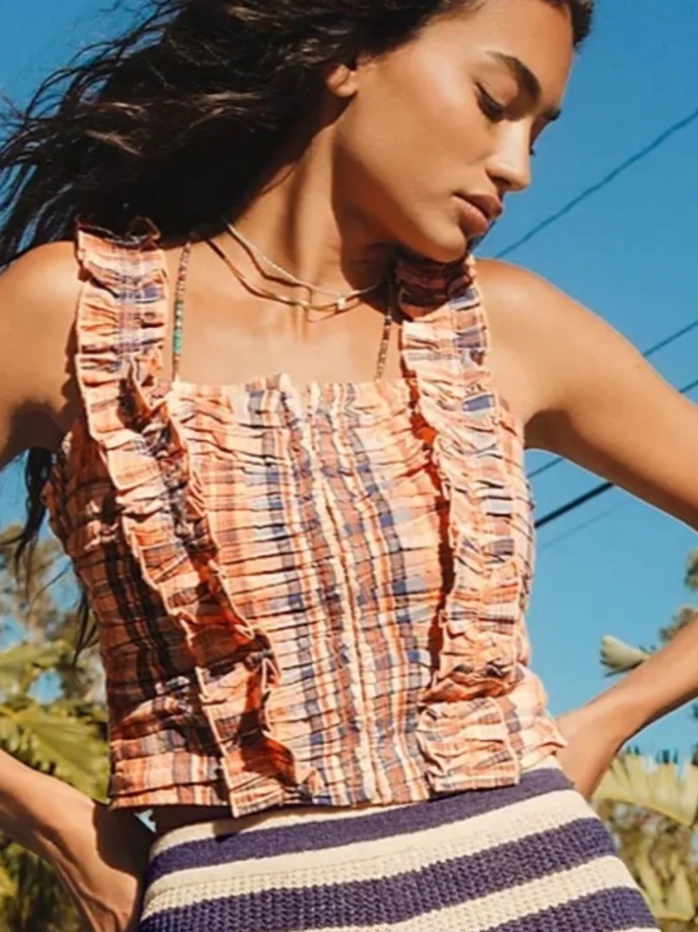 Anthropologie Verb by Pallavi Singhee Ruffled Plaid Tank Top Petite Small New